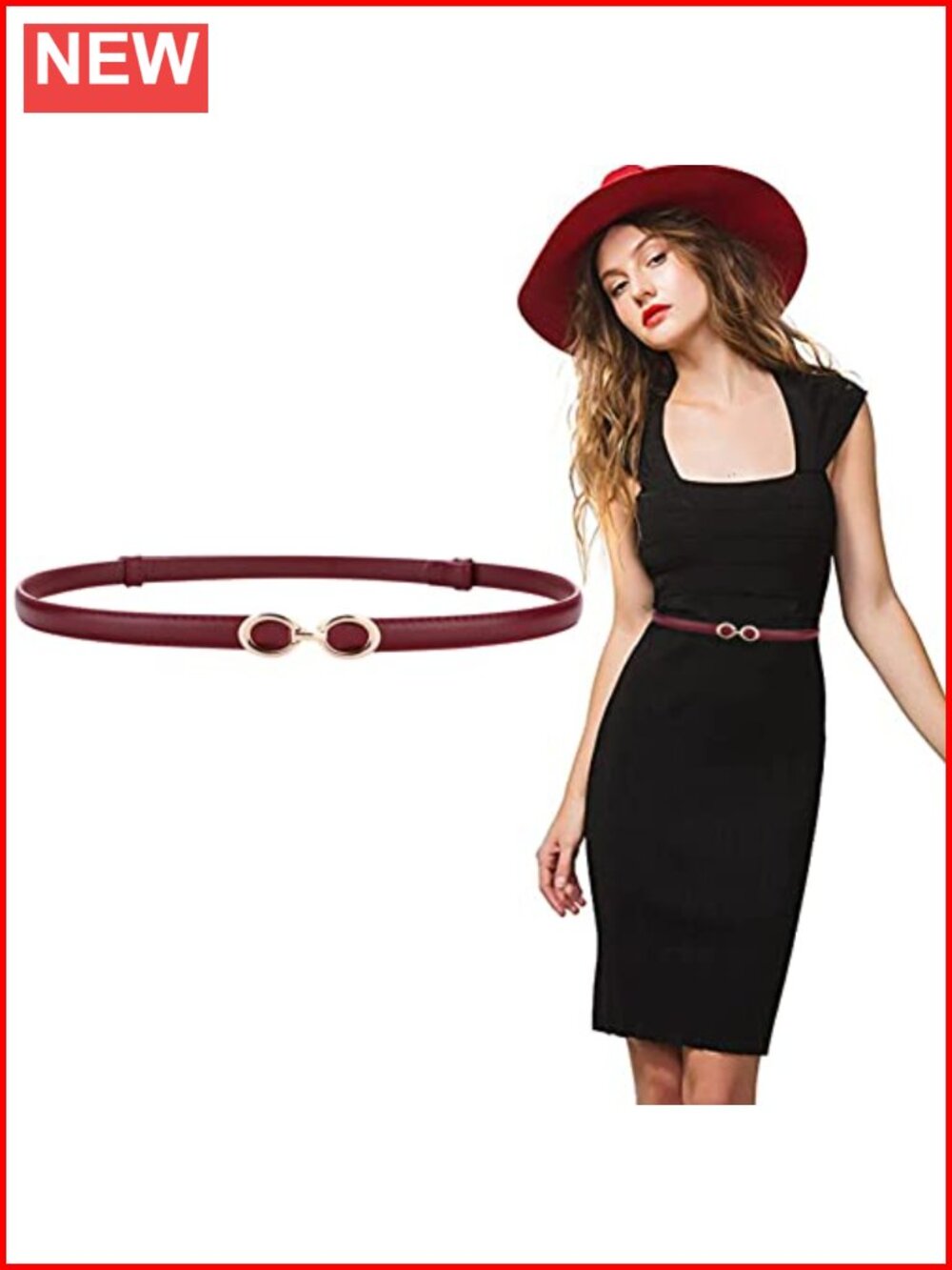Leather Skinny Belt Adjustable Thin Waist Belt with Golden Buckle